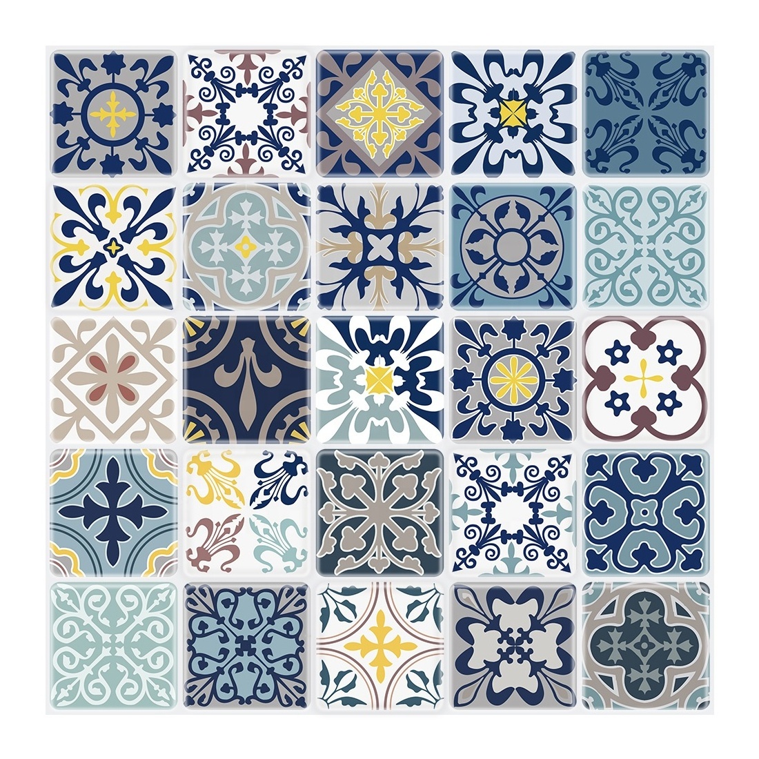 12*12 inch peel and stick blue moroccan  style  vinyl wall tiles waterproof for kitchen bathroom living room backsplash