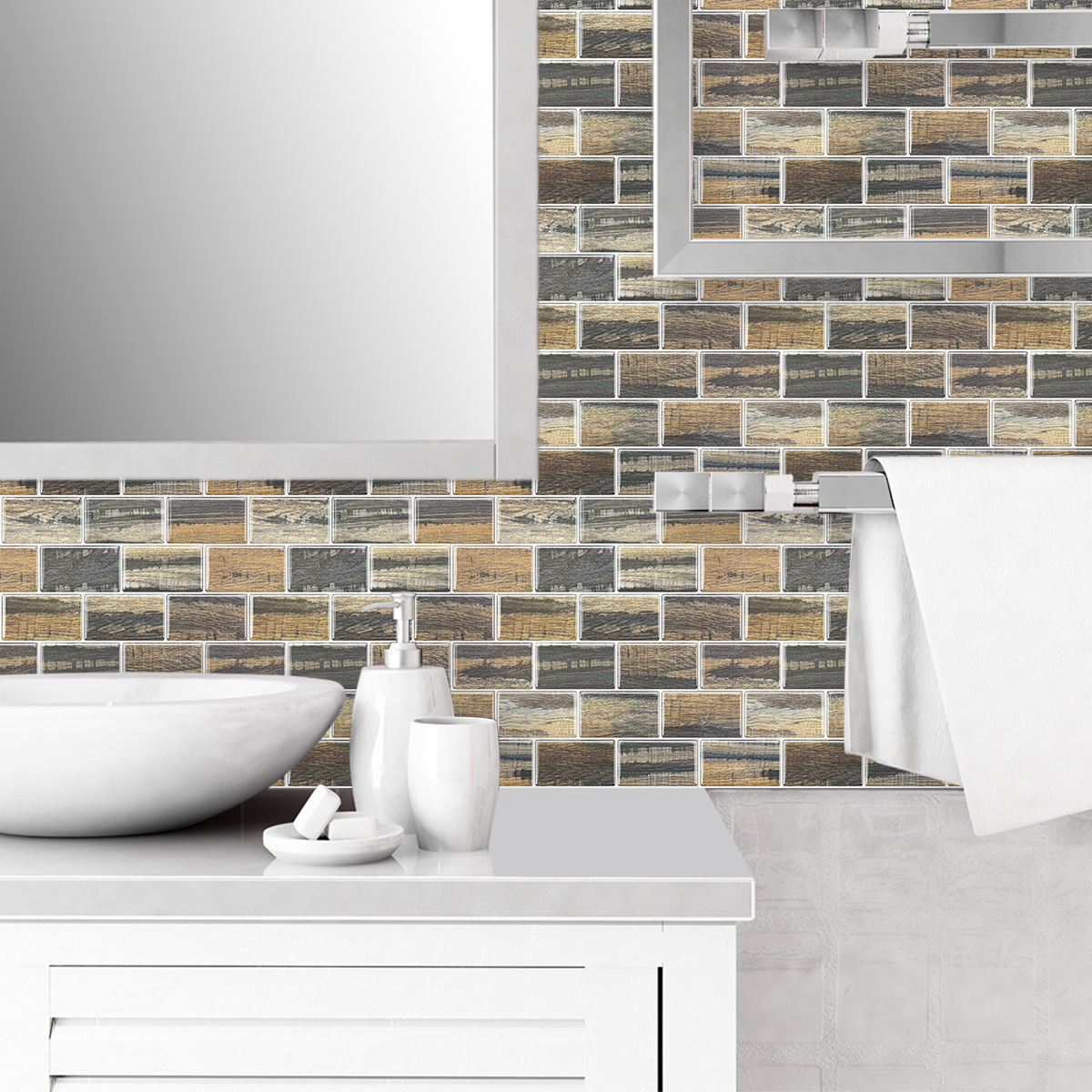 Like real wood subway design  in 2.0 thickness Peel and Stick Backsplash Wall Tiles 12 x 12