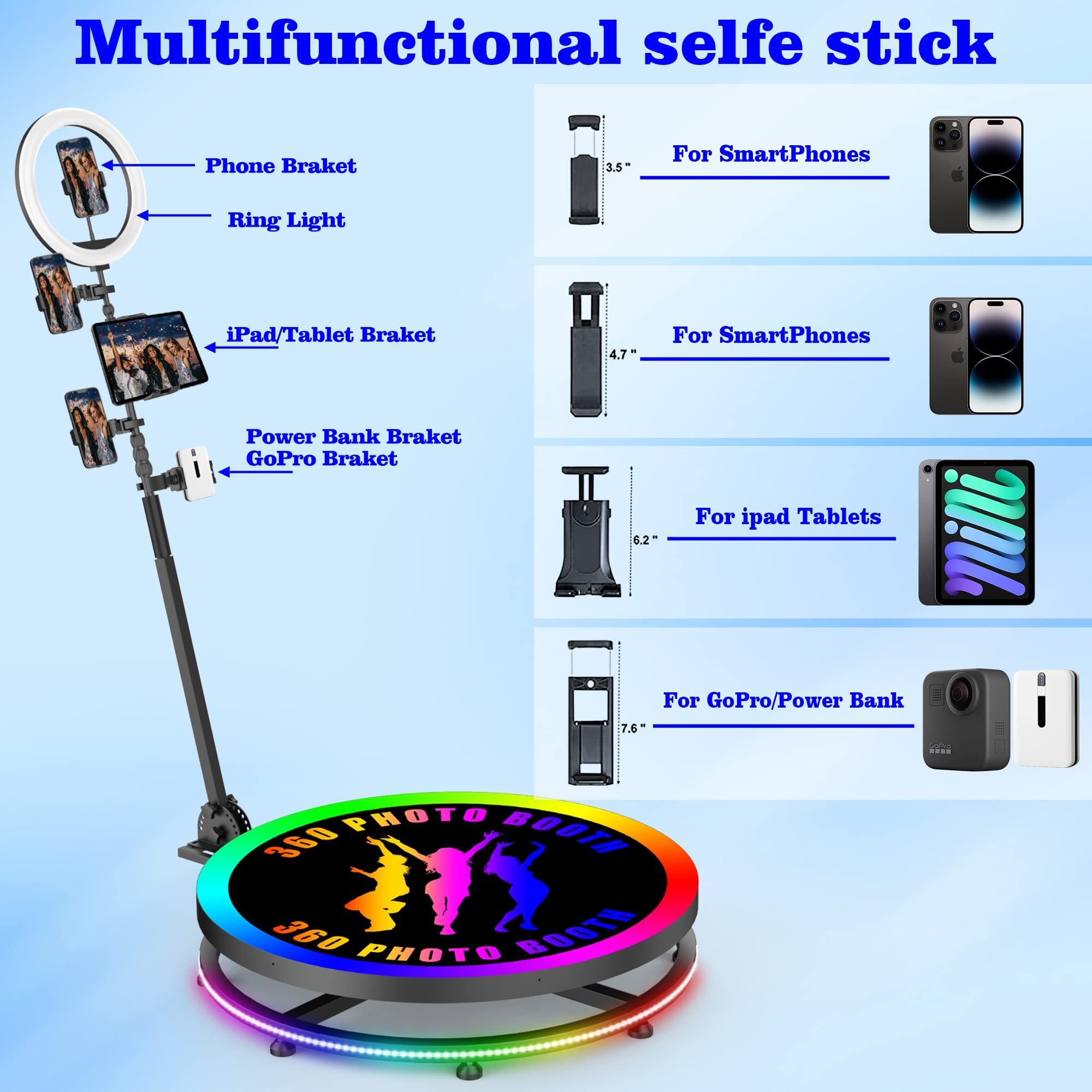 360 Photo Booth Spinner Photobooth Enclosure Automatic Spin Machine Camera Portable iPad Selfie 360 Video Photo Booth