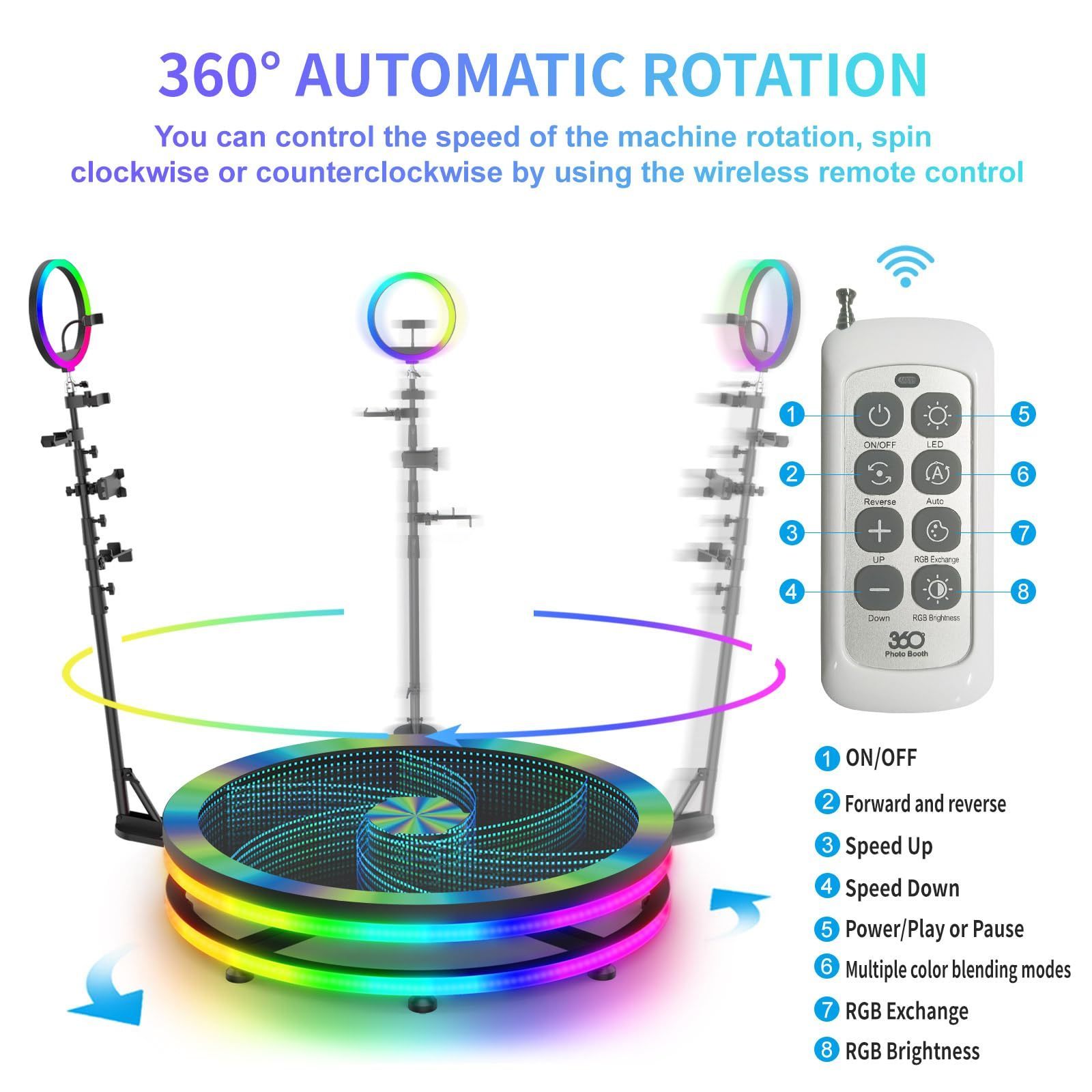 Amazon Dropship Logo Wedding Platform Camera Rotating Machine Portable 360 Video Booth, 360 Photobooth Glass Photo Booth 360