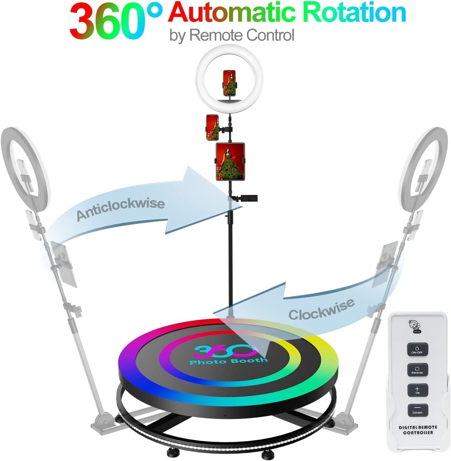 2024 Automatic 360 Photo Booth With Software 360 Photo Booth Printer Mirror Kiosk Machine Photo Booth