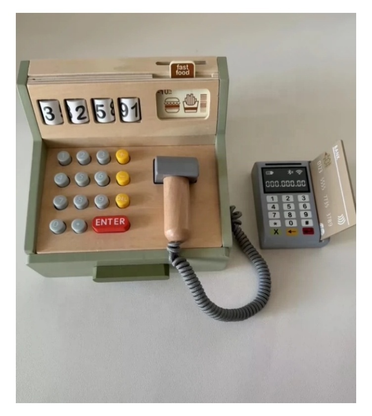 Wholesale Simulation Pretend Play Cash Calculator Toys Supermarket Wooden Toy Cash Registers For Kids