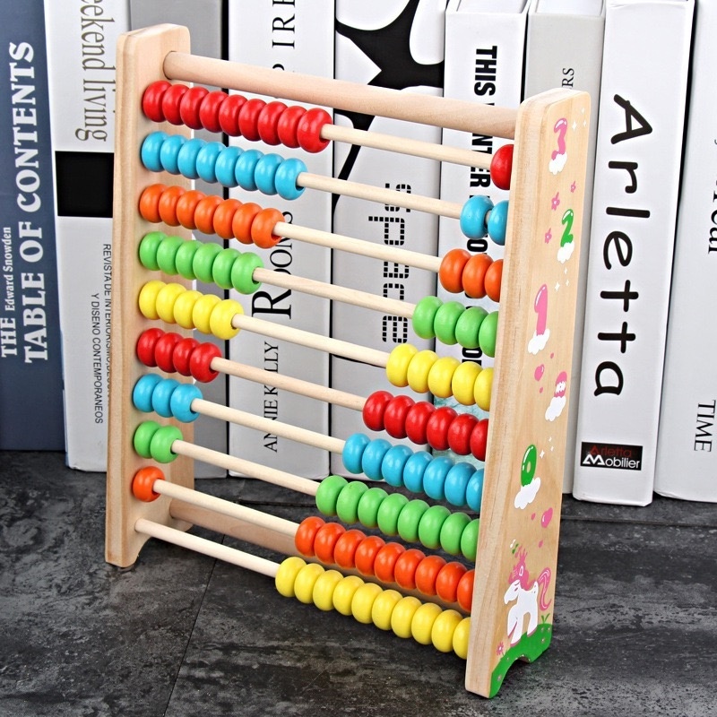 Early Education Enlightenment Wooden Colorful Number Calculation Frame puzzle toy Wooden Children's Ten level Arithmetic Abacus