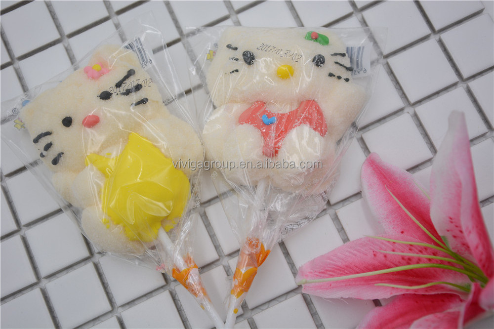 Sweet cartoon shape marshmallow soft lollipop candy for birthdays party