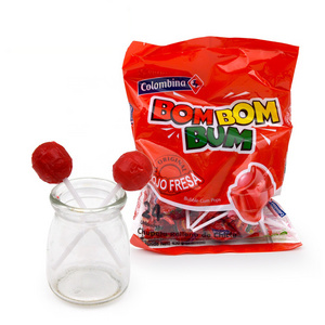 Halal original strawberry flavors bom bom gum with lollipop stick candy