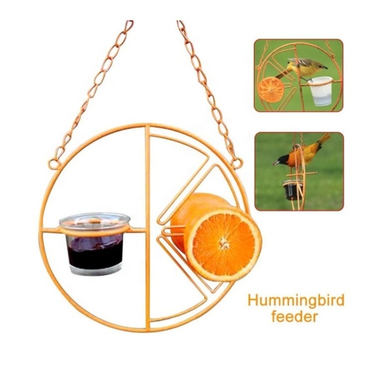 Amazon Hot Sale Orange Clementine Design Humming brid Outdoor Garden Hanging Bird Feeder with Glass Jelly  cup