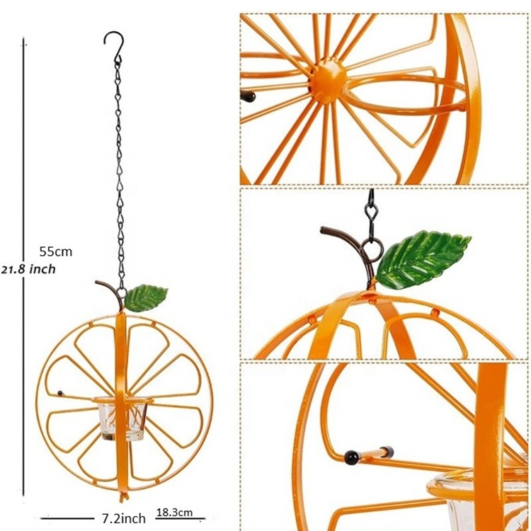 Amazon Hot Sale Orange Clementine Design Humming brid Outdoor Garden Hanging Bird Feeder with Glass Jelly  cup