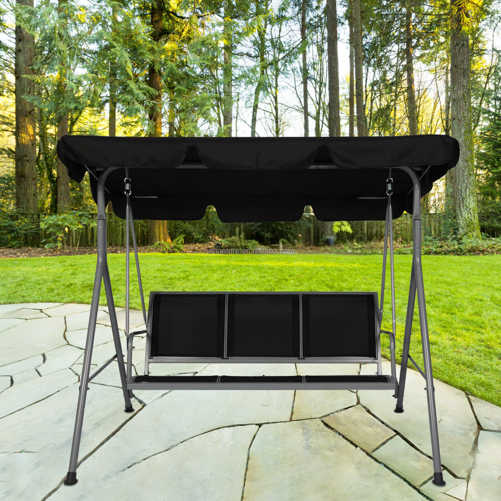 Outdoor 3-Person Patio Swing with Convertible Canopy Resistant Frame Seat