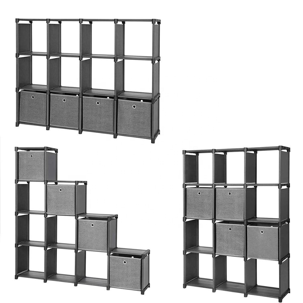 Vivinature 4 Tiers Bookcase Storage Cube Closet  Organizer Shelf  Cabinet Bookcase Black