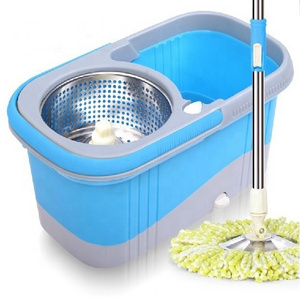 Spin easy going spinning Mop and Bucket Floor Cleaning System with 2 Microfiber Mop Heads Stainless Steel Dry Basket for Home