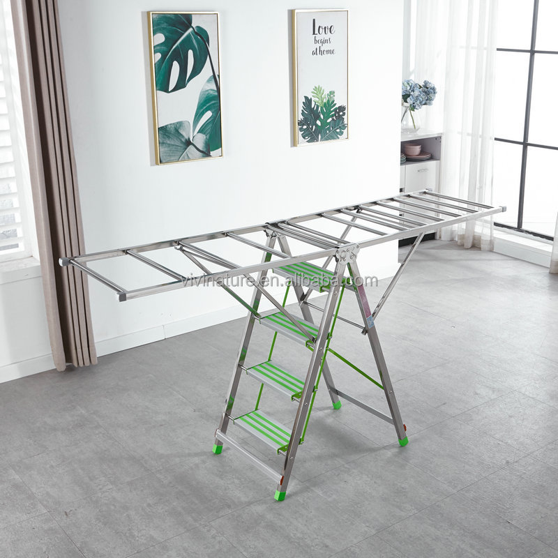 Foldable cloth rack  and 4 steps ladder with wing clothes hanger rack