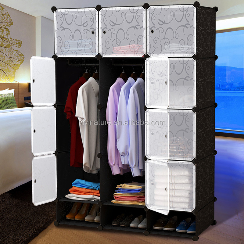 DIY 12 Cube Portable Closet Storage Organizer Clothes Wardrobe Cabinet With Doors