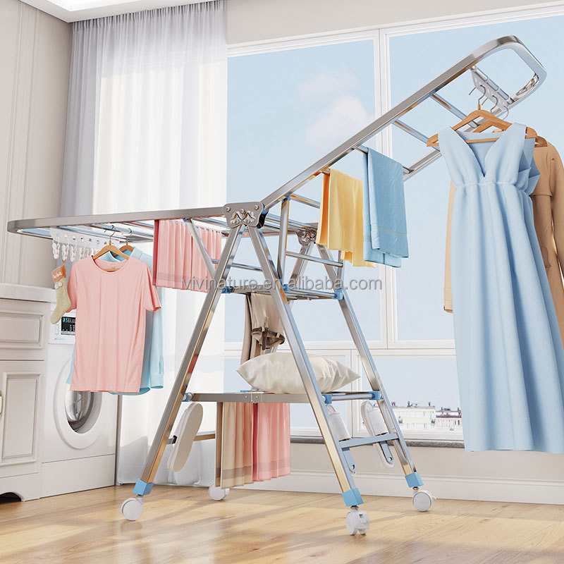 Wings Expandable Stainless Steel 4 Shoe Holders Laundry Drying Rack Washing Line Dry Towel Rail Cloth Rack