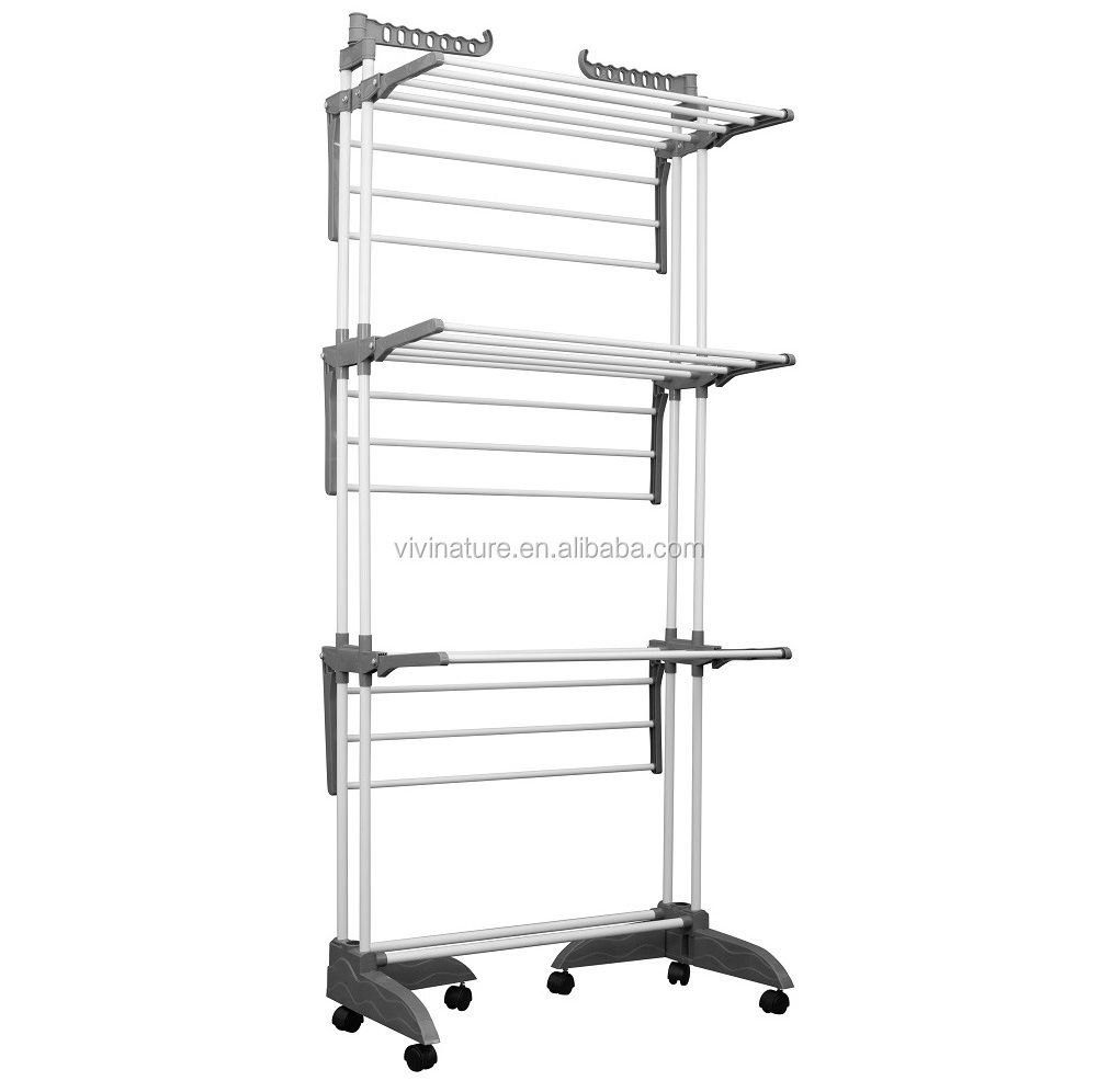 Foot foldable portable cloth  storage rack shelf with 3 tiers hanger rack