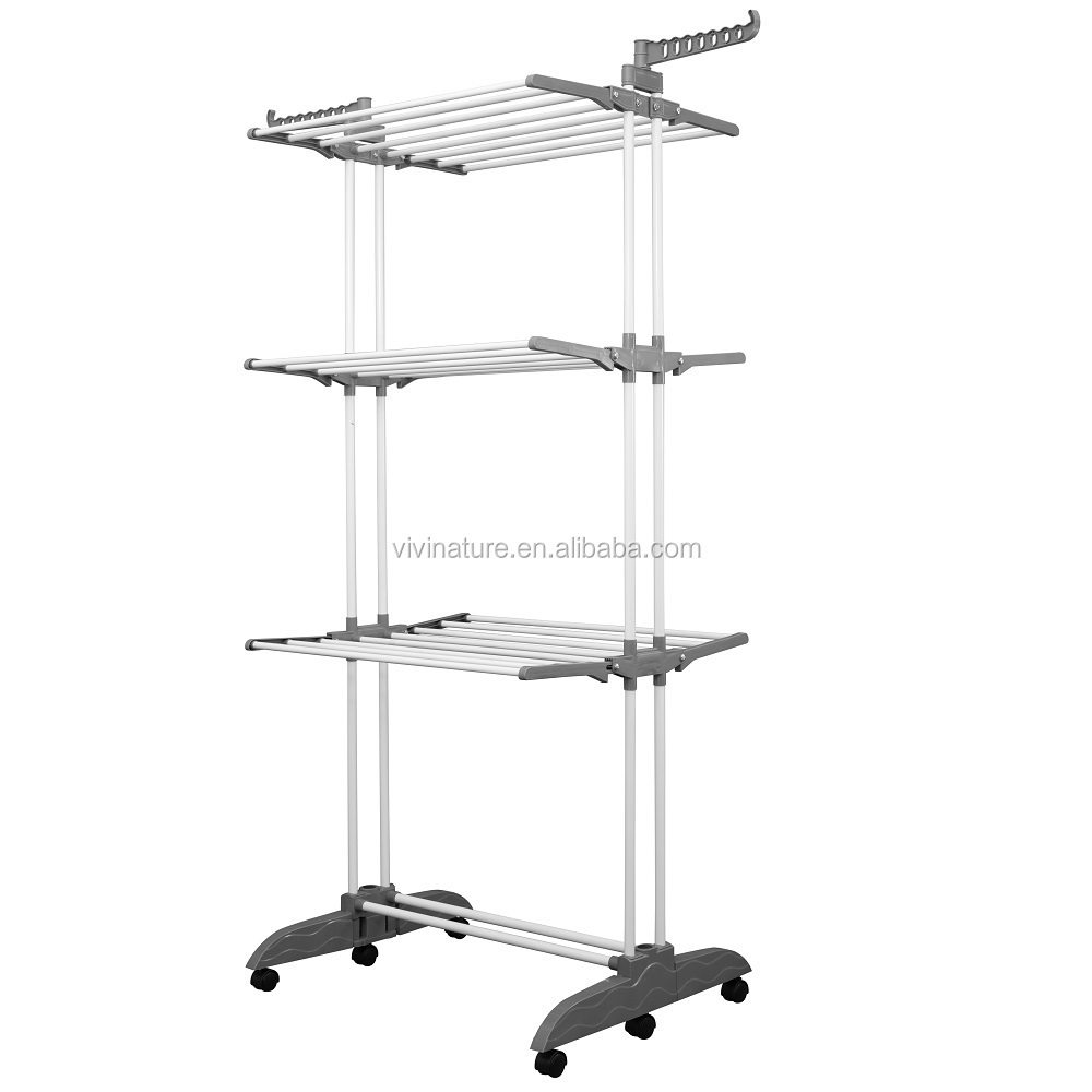 Foot foldable portable cloth  storage rack shelf with 3 tiers hanger rack