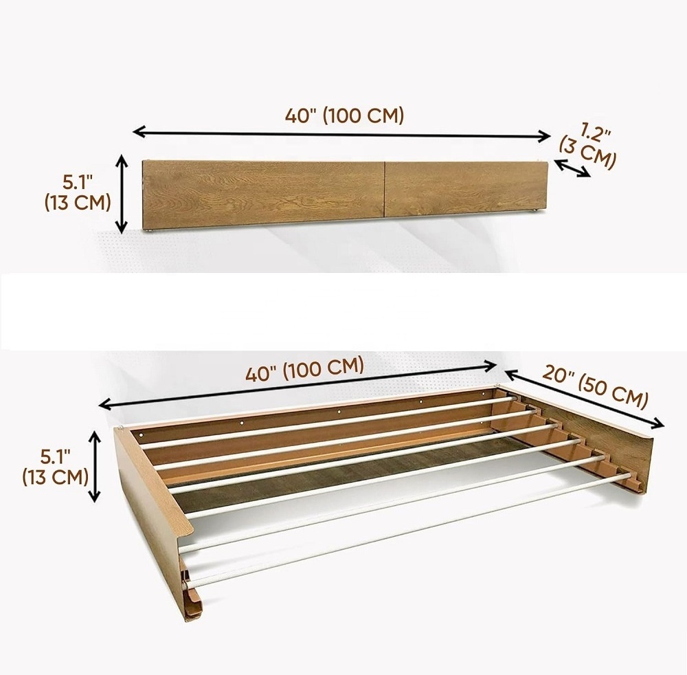 Wood color wall mounted metal folding cloth drying rack