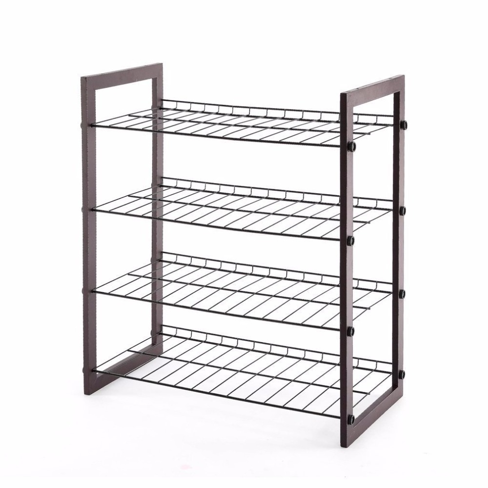 Vivinature 12-pair shoe rack black steel wire with wood frame