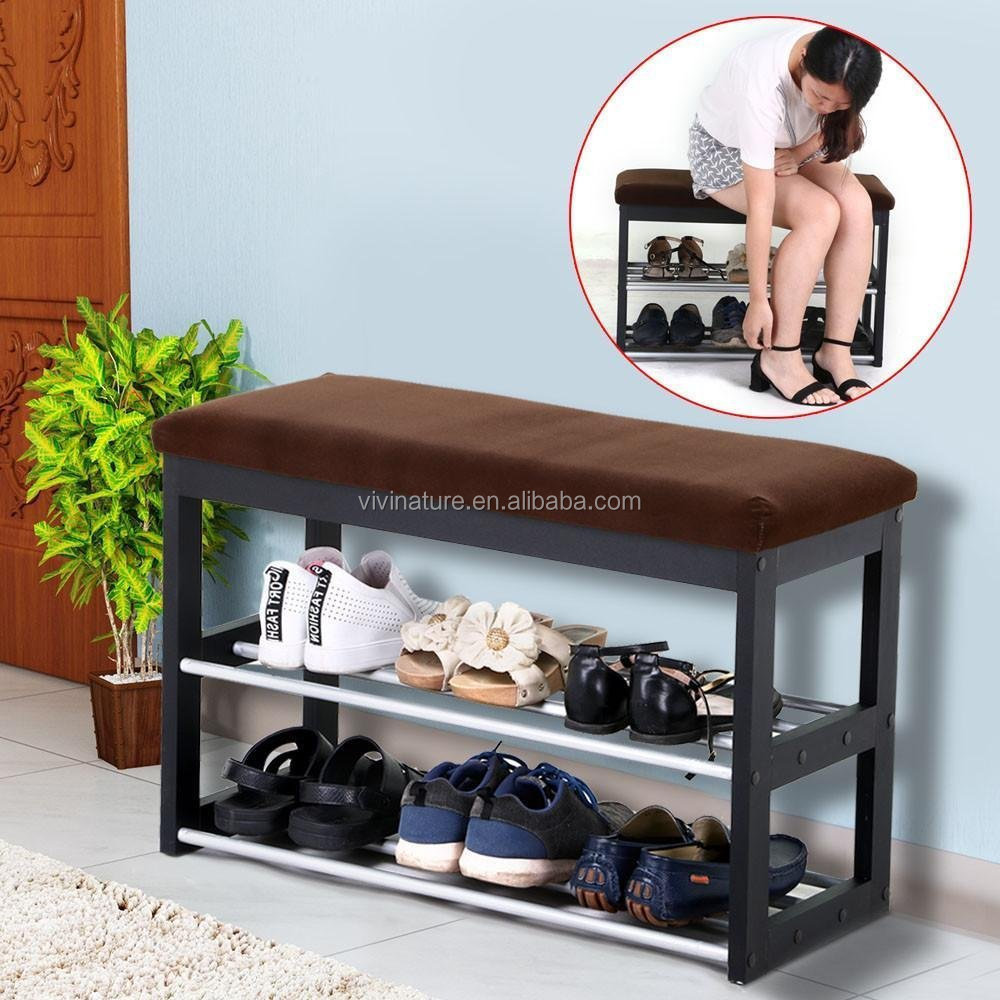 high quality wooden shoes rack, metal shoe rack bench for living room