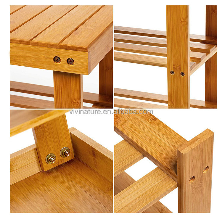 Bamboo Wood Frame Shoes Rack Bench