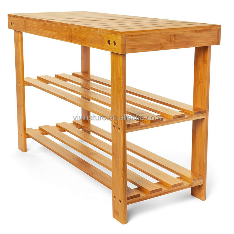 Bamboo Wood Frame Shoes Rack Bench