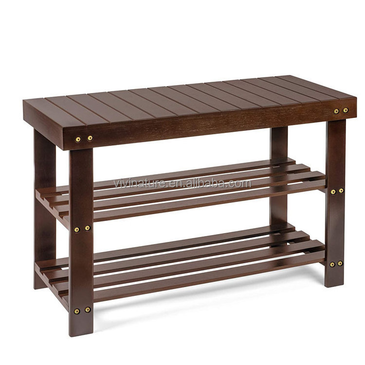 Bamboo Wood Frame Shoes Rack Bench