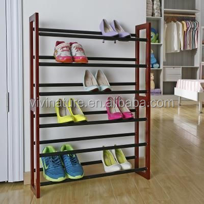 High Quality 3Tier Wood Frame Steel pipe Chromed Tubes Shoe Rack