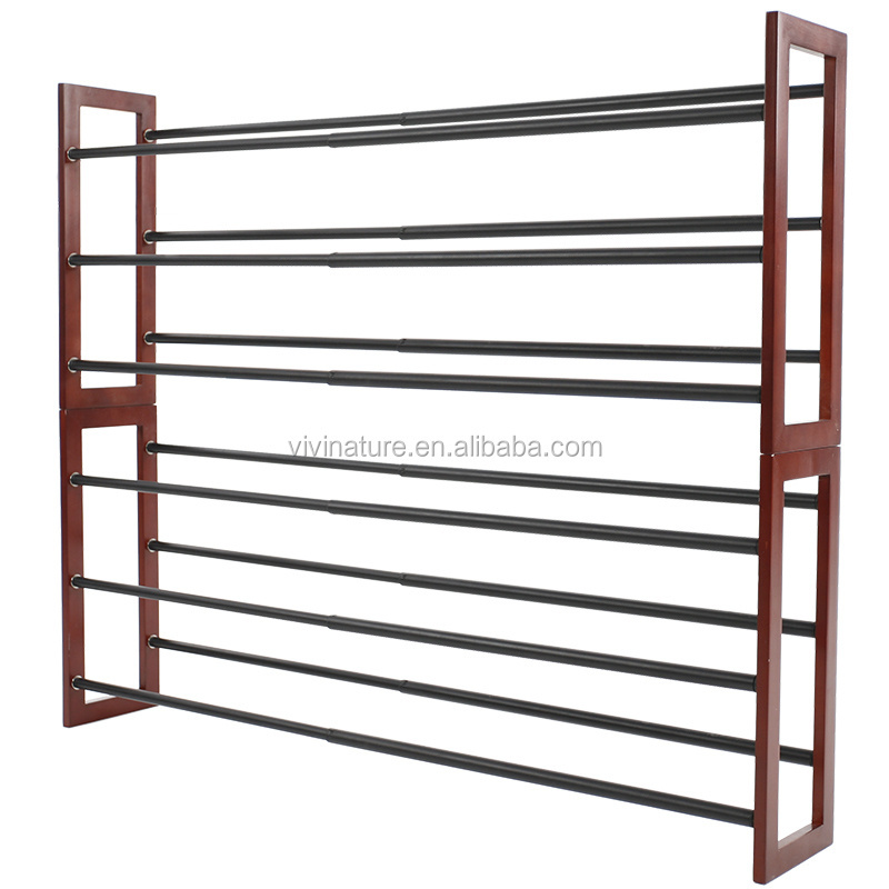 High Quality 3Tier Wood Frame Steel pipe Chromed Tubes Shoe Rack