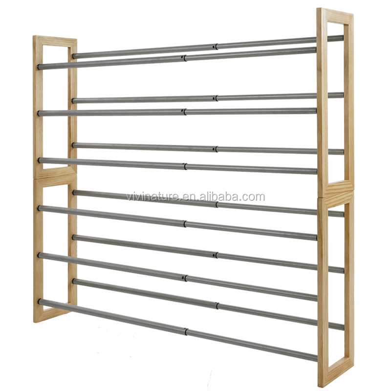 High Quality 3Tier Wood Frame Steel pipe Chromed Tubes Shoe Rack