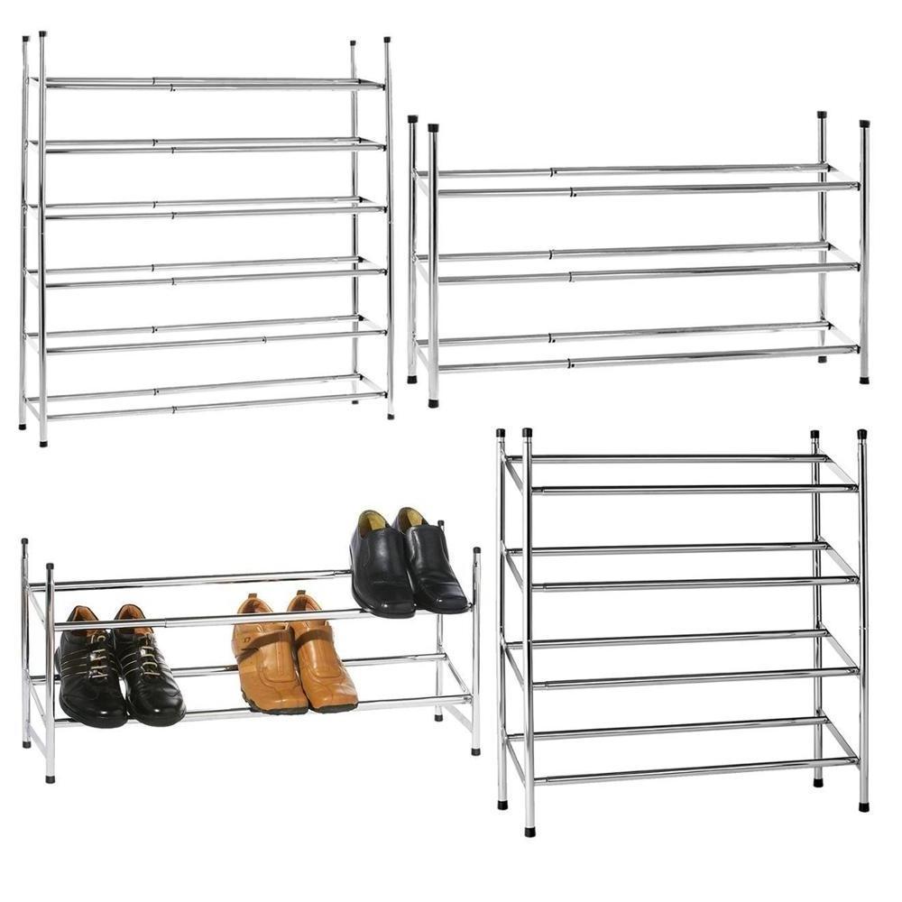 Expandable and Stackable 5 Tier Silver metal Shoe Rack Organizer