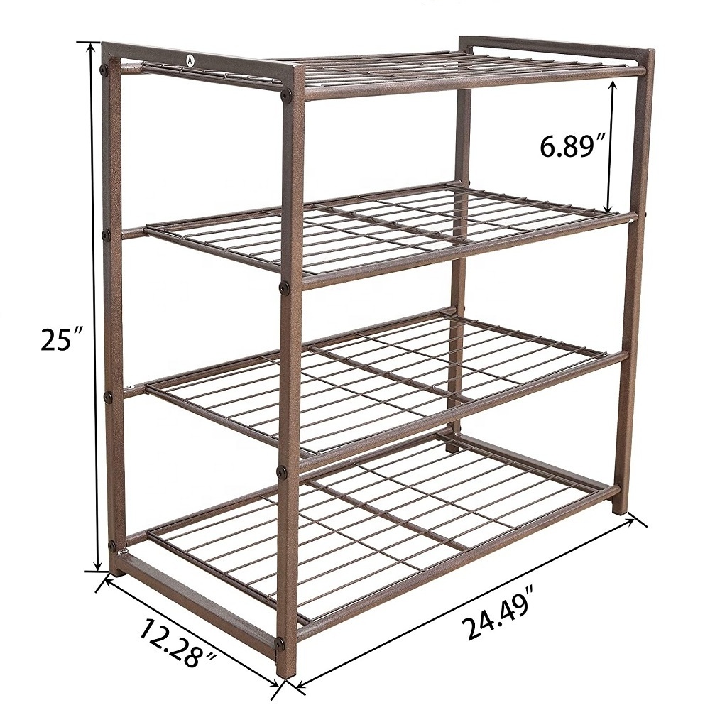 4 Tier Metal grid Shoe Organizer Free Standing Shoe Rack 25 Inch Shoe Tower Shelf Storage