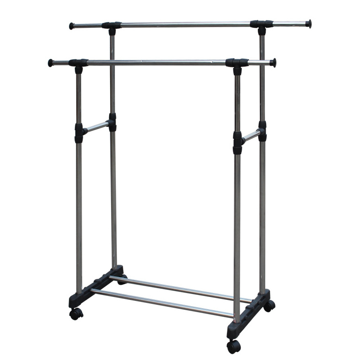 Adjustable Garment Rack Clothes Hanging Rail Stand with Middle Rail