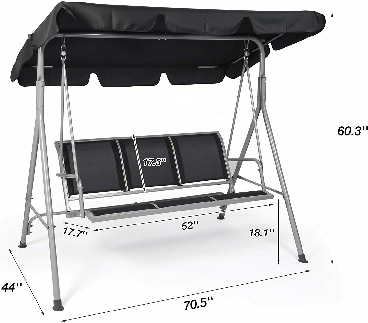 Outdoor 3-Person Patio Swing with Convertible Canopy Resistant Frame Seat