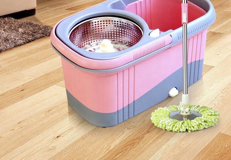 Spin easy going spinning Mop and Bucket Floor Cleaning System with 2 Microfiber Mop Heads Stainless Steel Dry Basket for Home