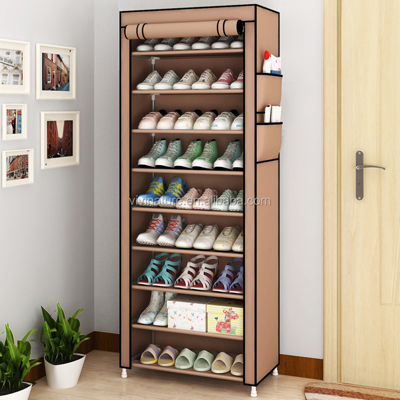 Portable Boots  Shoe Rack Shelves Free Standing Shoe Organizer with non-woven Fabric Cover Grey