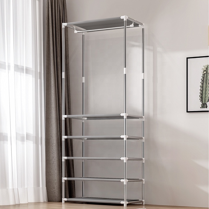 Portable Clothes Closet Wardrobe With Hanging Rod And Storage Rack