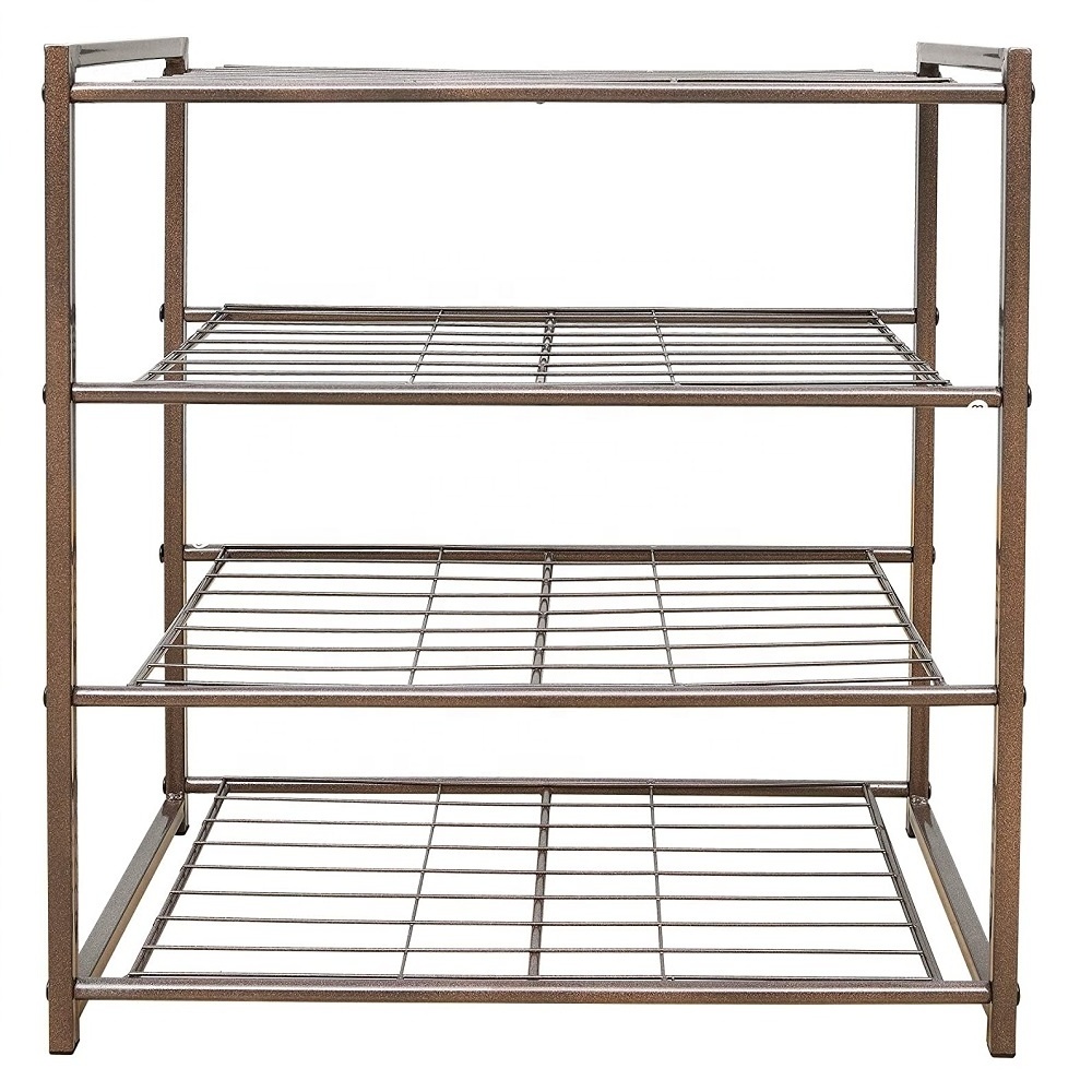 4 Tier Metal grid Shoe Organizer Free Standing Shoe Rack 25 Inch Shoe Tower Shelf Storage