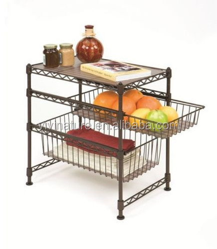 metal wire kitchen rack with 4 wheels, kitchen storage rack trolley cart