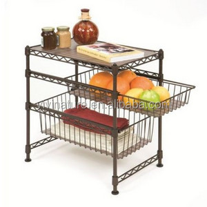 metal wire kitchen rack with 4 wheels, kitchen storage rack trolley cart