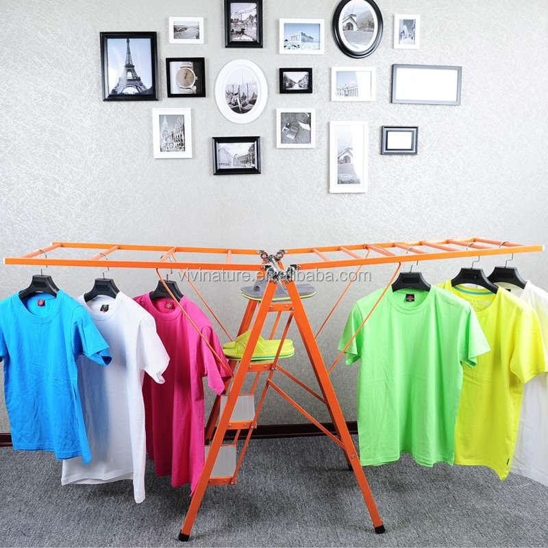 Foldable cloth rack  and 4 steps ladder with wing clothes hanger rack