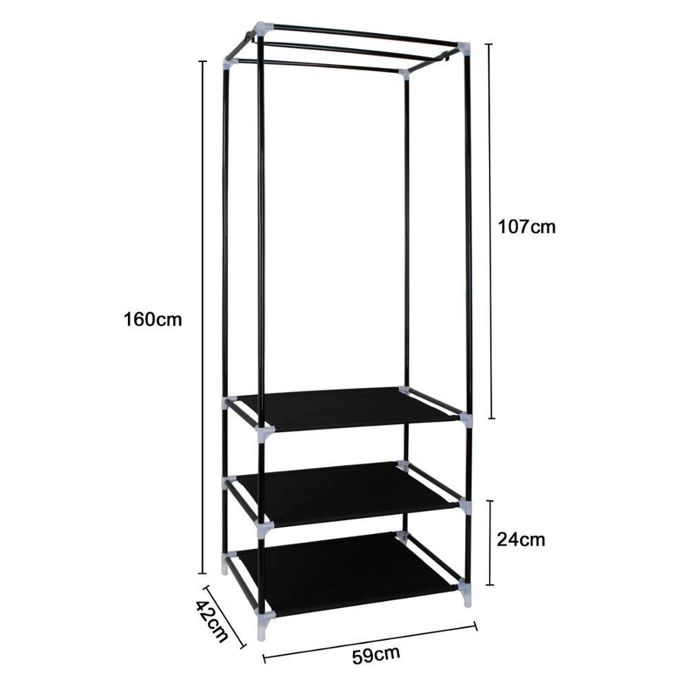 Portable Wardrobe Folding Closet Clothes Organizer Shelves for Storage Dust Resistant Black