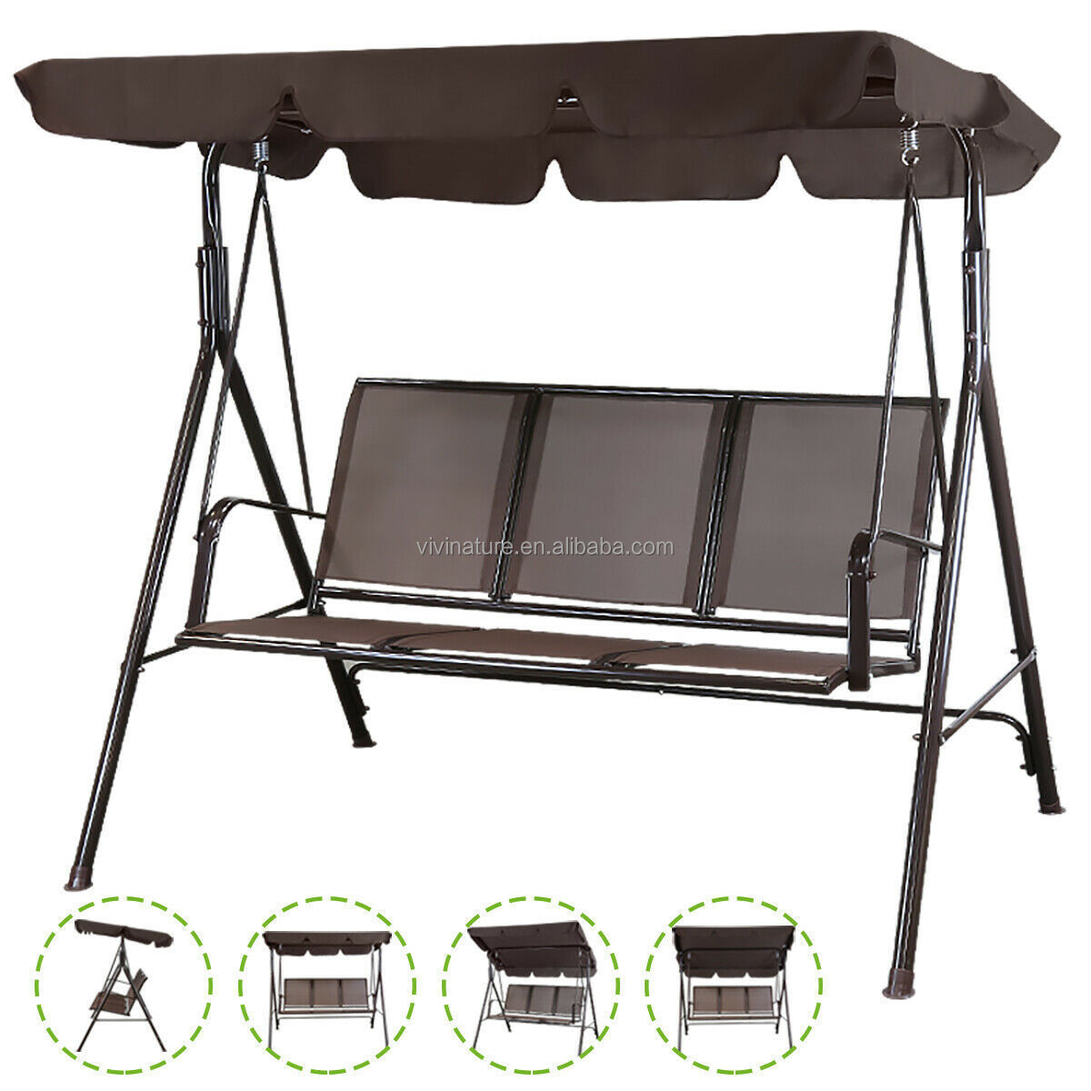 Outdoor 3-Person Patio Swing with Convertible Canopy Resistant Frame Seat