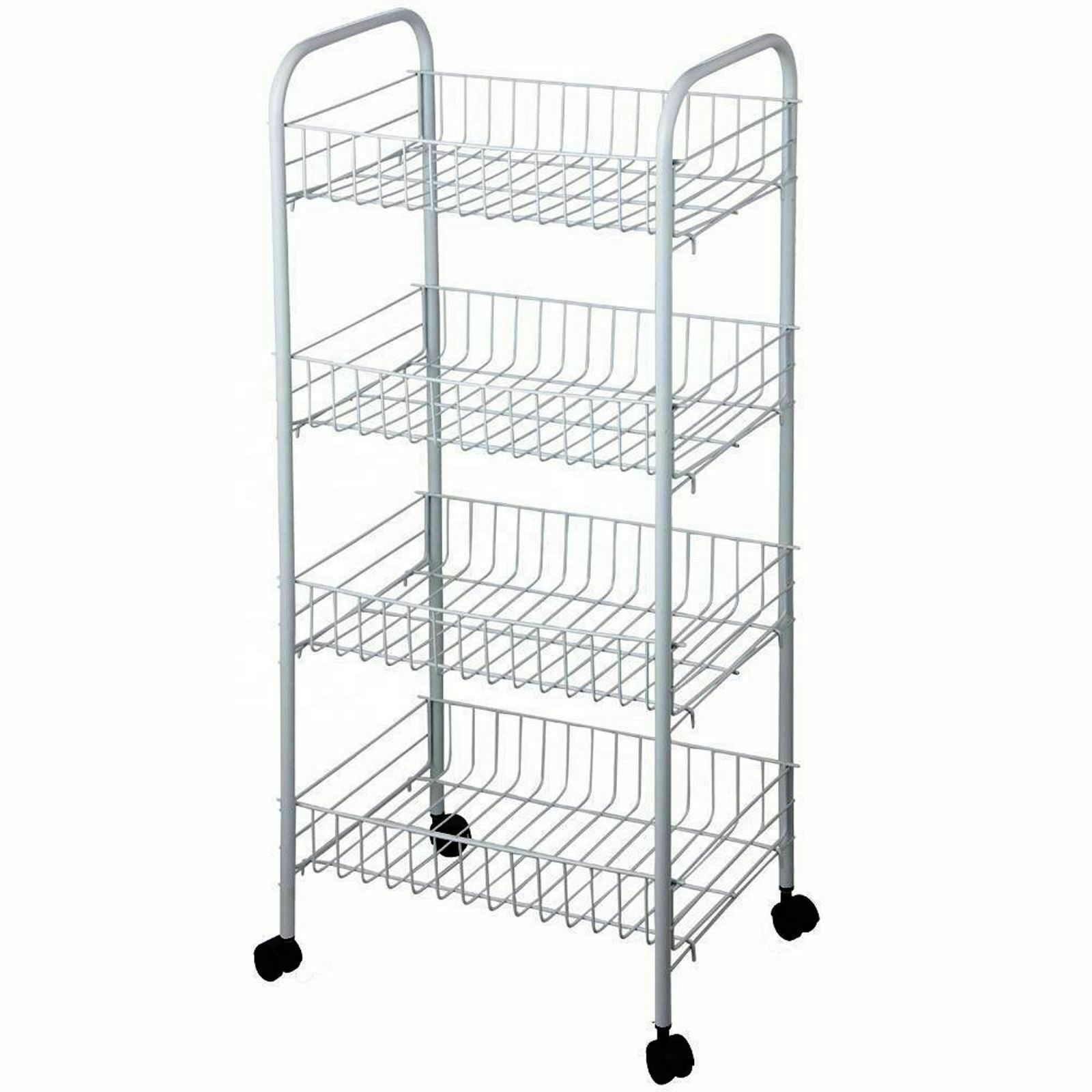 4 Tier Fruit Vegetable wire basket Storage Cart Deep Trolley for Kitchen Food Stand