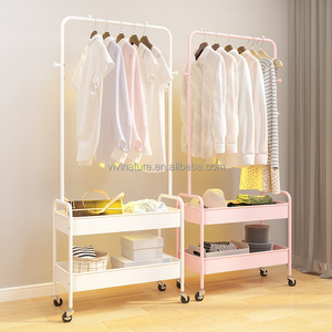 Garment cloth Rolling Storage Metal Cart Clothes Organizer Coat Rack Storage Stand on Wheels