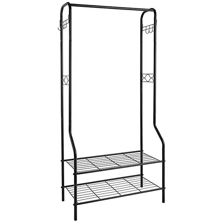 Clothes Rail Coat Garment Rack Hanger Metal Shoe Stand Organizer with Storage Shelf White