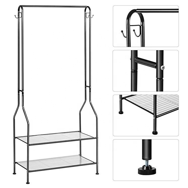 Clothes Rail Coat Garment Rack Hanger Metal Shoe Stand Organizer with Storage Shelf White