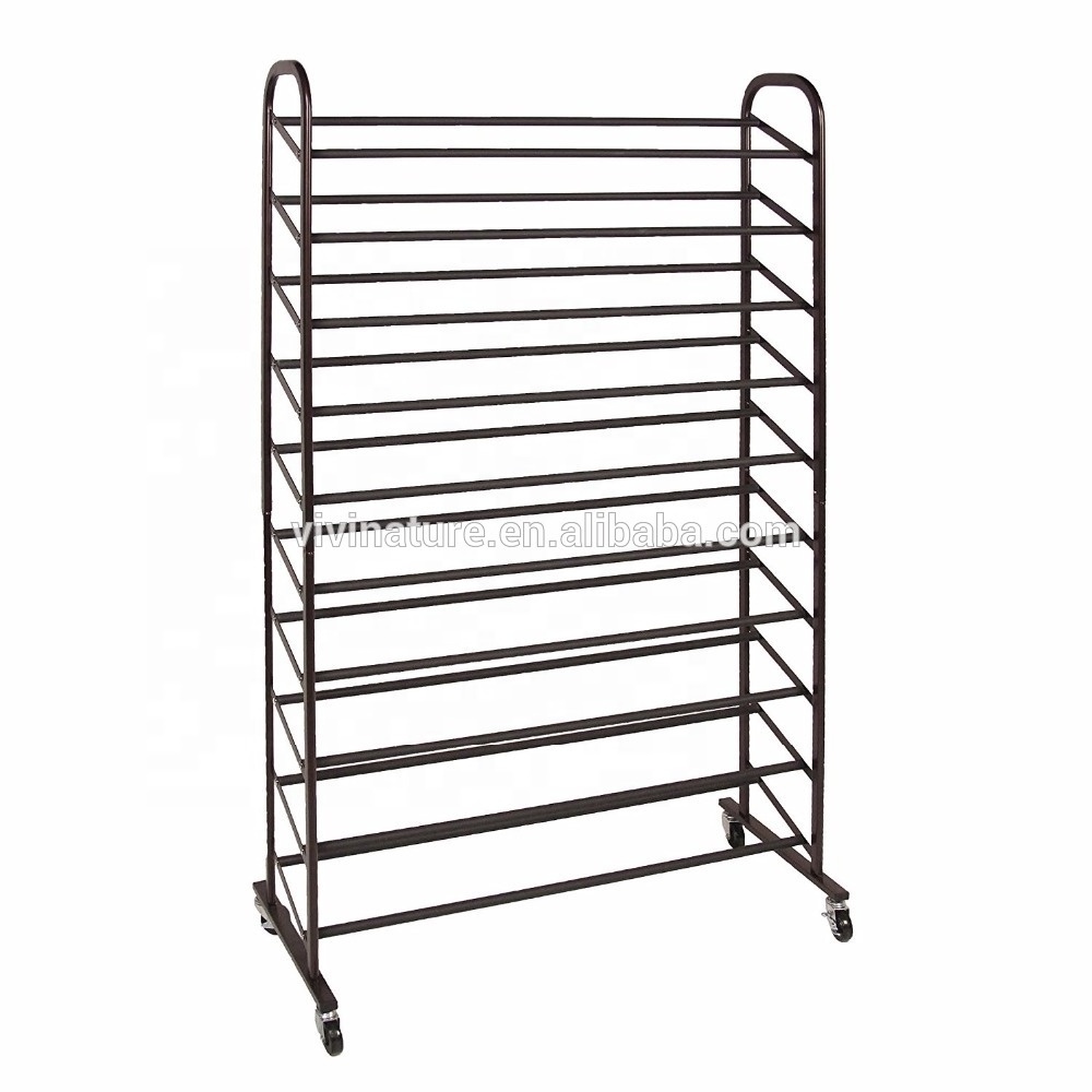 10Tier 50 Pair Rolling Shoe Rack, Sturdy Metal Shoes Racks with Non Slip Bars