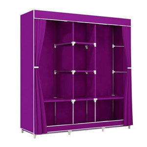 Folding fabric portable bedroom wardrobe with metal frame Non woven fabric large size wardrobe