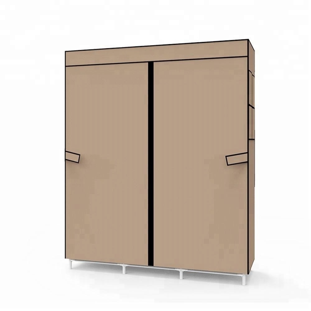 Folding fabric portable bedroom wardrobe with metal frame Non woven fabric large size wardrobe