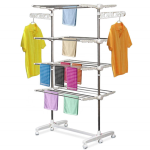 3 tier folding cloth drying rack with moving shelves dryer for clothes hanging cloth rack with 6 wheels