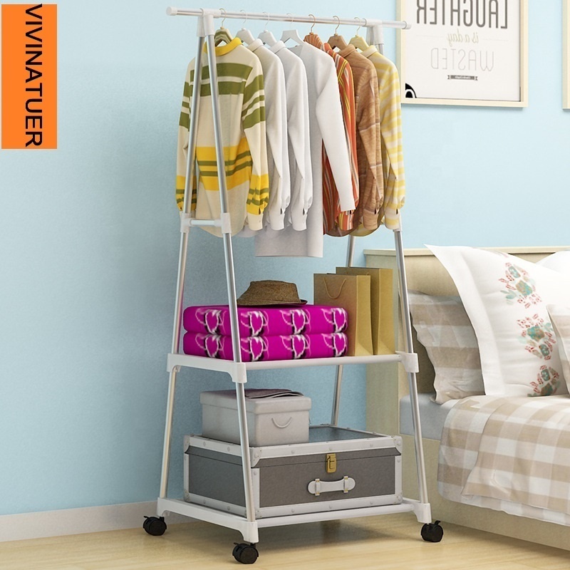 Metal Coat Stand  Clothes Rail Wardrobe Rail Rack  With 2  shoes Shelves Rack And Hanging Rail